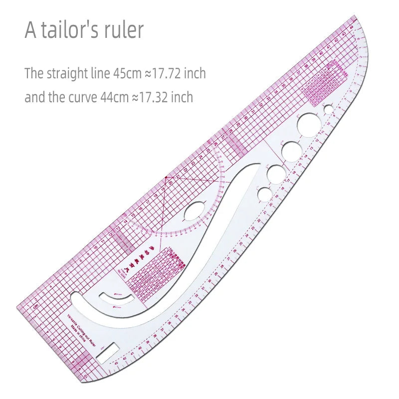 Empire sewing ruler and French curve, used for pattern making drafting, transparent plastic fashion designer ruler pieces assemb