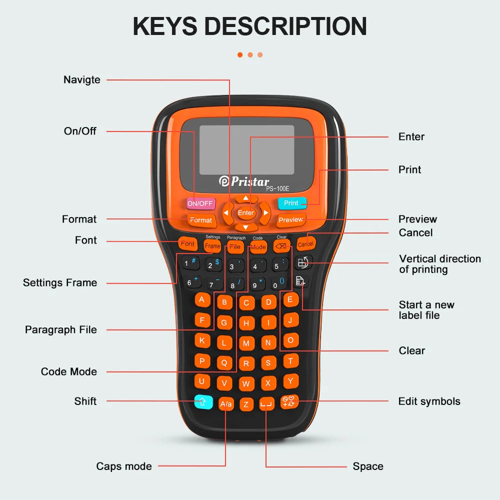 PS100E Portable Wireless Label Printer TZeFX231 Industrial Label Maker Compatible for Brother P-touch Label Maker TZe231 Tapes