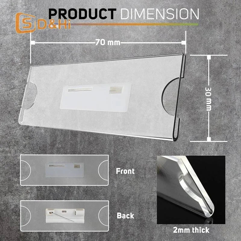 10/20/30Pcs Name Tag Blank Name Badges Acrylic Name Tag Holders 70x30mm Insert Blank Acrylic Nameplate