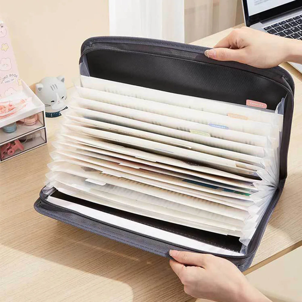 Accordion File Organizer with Safe Zipper, 13 Pocket Expanding File Folder with Front Pencil Pouch, School Office Supplies