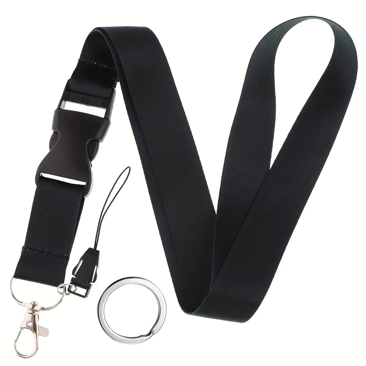 Mobile Phone Lanyard Fashion Black with Buckle Neck Strap Keychain Lanyard for ID Card Holder Keys Keychain Cell Phone Strap