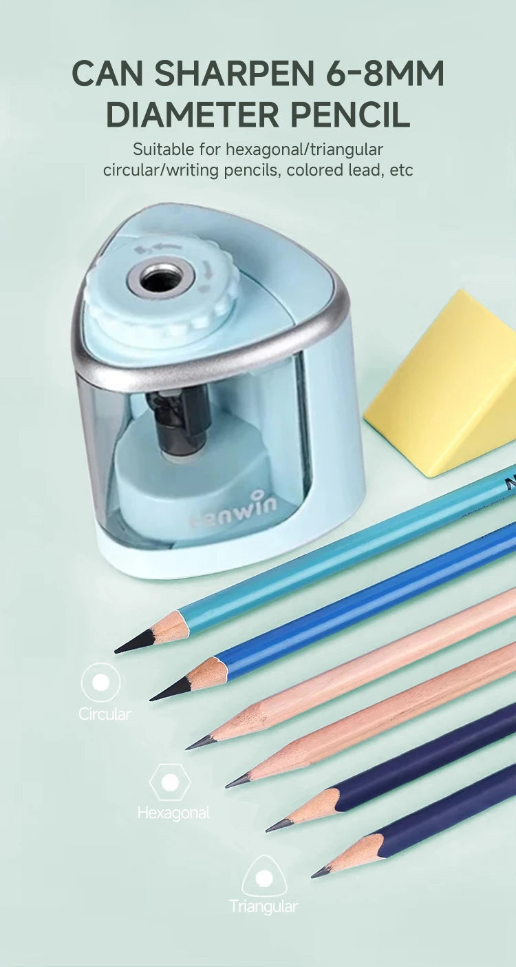 Tenwin Electric/Manual 2 in 1 Pencil Portable Sharpener Safe Student Helical Steel Blade Kids Adults Auto Pencil Sharpener 8005