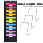 10 Pocket All Black Hangable File Organizer with 3 Hooks for Easy Storage of Files, Test Papers, Scrapbook Papers and More.