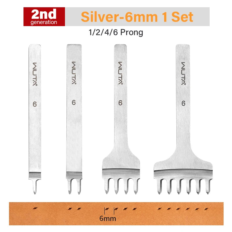WUTA 1Set 4pcs Basic Leather Chisel Tool Diamond Pricking Iron Hole Punch Stitching Leather Craft tools 3/4/5/6mm 1-2-4-6 teeth
