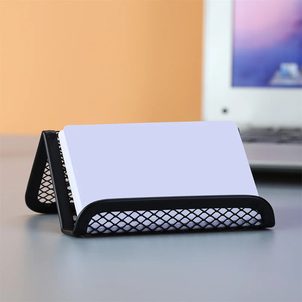 Black Metal Mesh Business Card Holder Desktop Business Card Display Stand Box Office Cards Holder Desk Shelf Storage Organizer