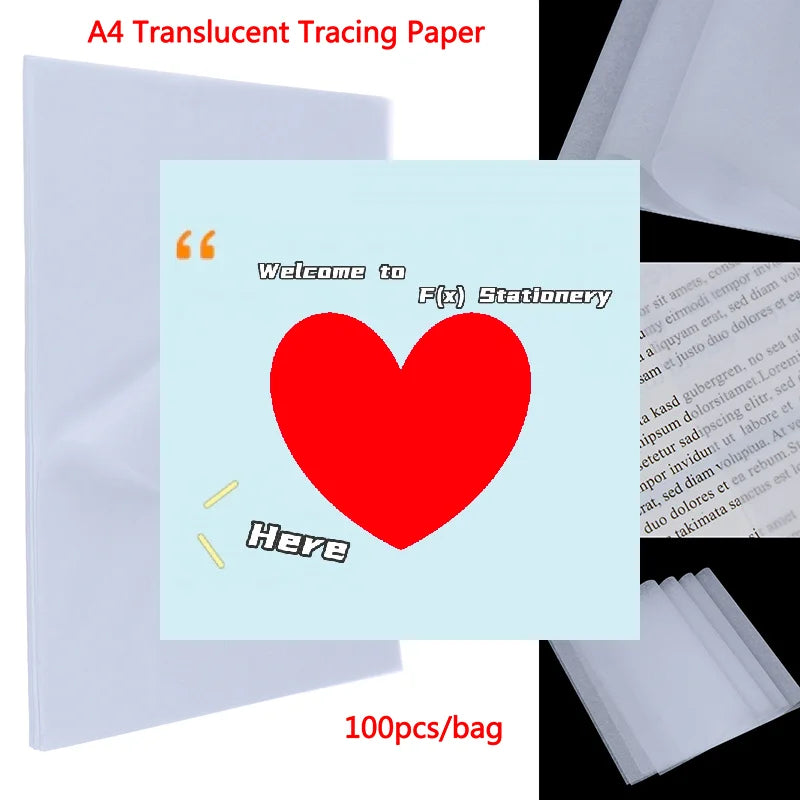 100pcs A4 Translucent Tracing Paper Copy Transfer Printing Drawing Paper Sheet-F(x)