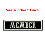 4 Inches Wide Iron On Embroidery White Texts And Border Name Tag PRESIDENT,ORIGINAL,SECRETARY,ROAD CAPTAIN,MEMBER,V. PRESIDENT