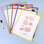 Waterproof Document Storage Pouch Reusable Dry Erasable File Bag Kids PVC Clear Diy Pockets Hanging File for Teaching Supplies