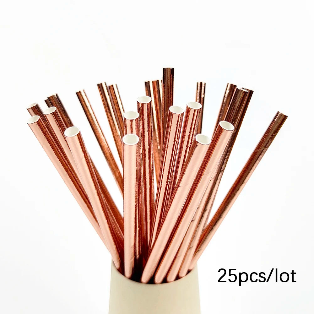 Rose Gold Party Disposable Tableware Set Light Powder Paper Plates Cups Straws Kids Birthday Party Decorations Babyshower Girl