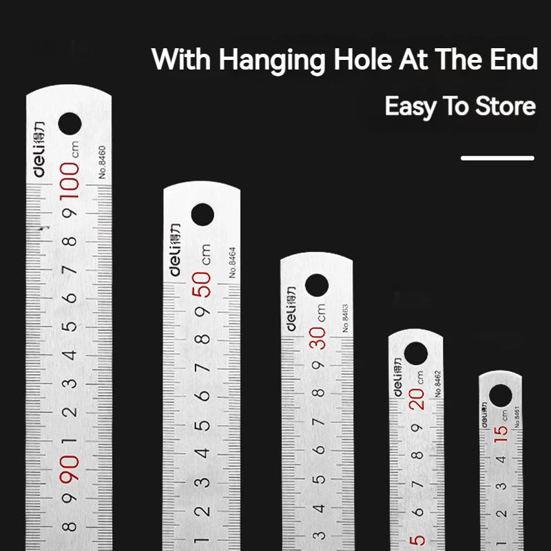 Deli Stainless Steel Ruler for Students And Woodworkers Straight Edge Measuring Tool for Drawing And Drafting 15/20/30/50cm