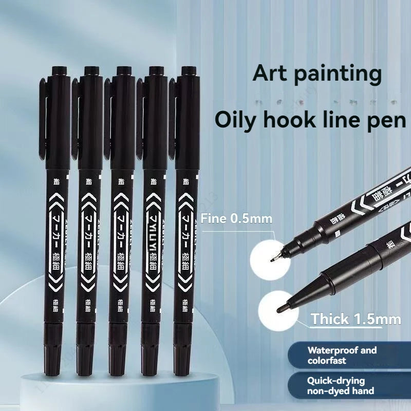 10Pcs/set Double Tip Art Black Blue ink Permanent Paint Marker Pen for Plastic Wood Stone Metal Glass Doodling Marking Graffiti