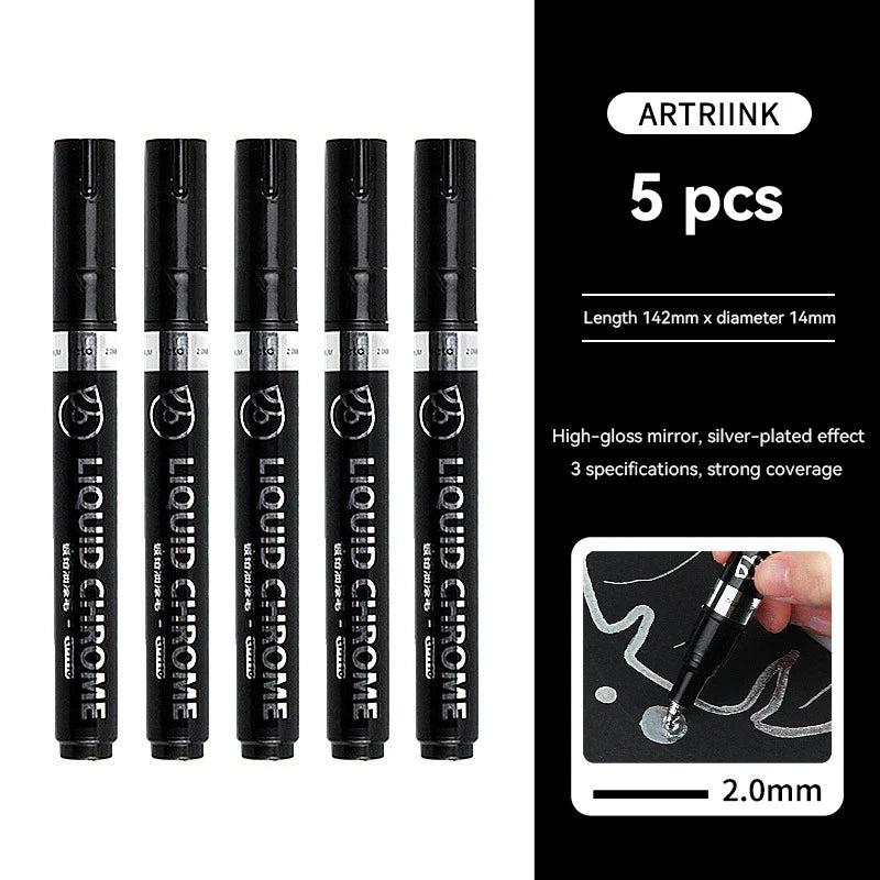 1-6pcs Chrome Pen Marker Mirror Waterproof DIY Reflective Paint Repair for Rock Ceramic Glass Metallic Gold/Silver 0.8/1/2mm Nib