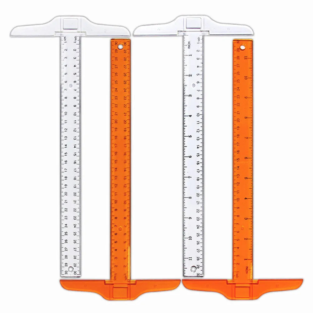 2Pcs Design T Ruler Plastic Long-Lasting Double Scale Measuring Tool for Drawing Sketching Office Use T Shape Ruler