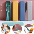 Portable Wheat Straw Dinnerware Set Reusable Knife Fork Spoon Travel Utensil Box 3In1 Tableware Kit For Tableware School Office