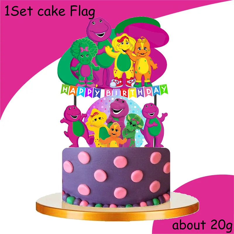 Dinosaur Barney Party Supplies Decorations Kids Birthday Disposable Tableware Tablecloth Cups Plate Party Theme Favors