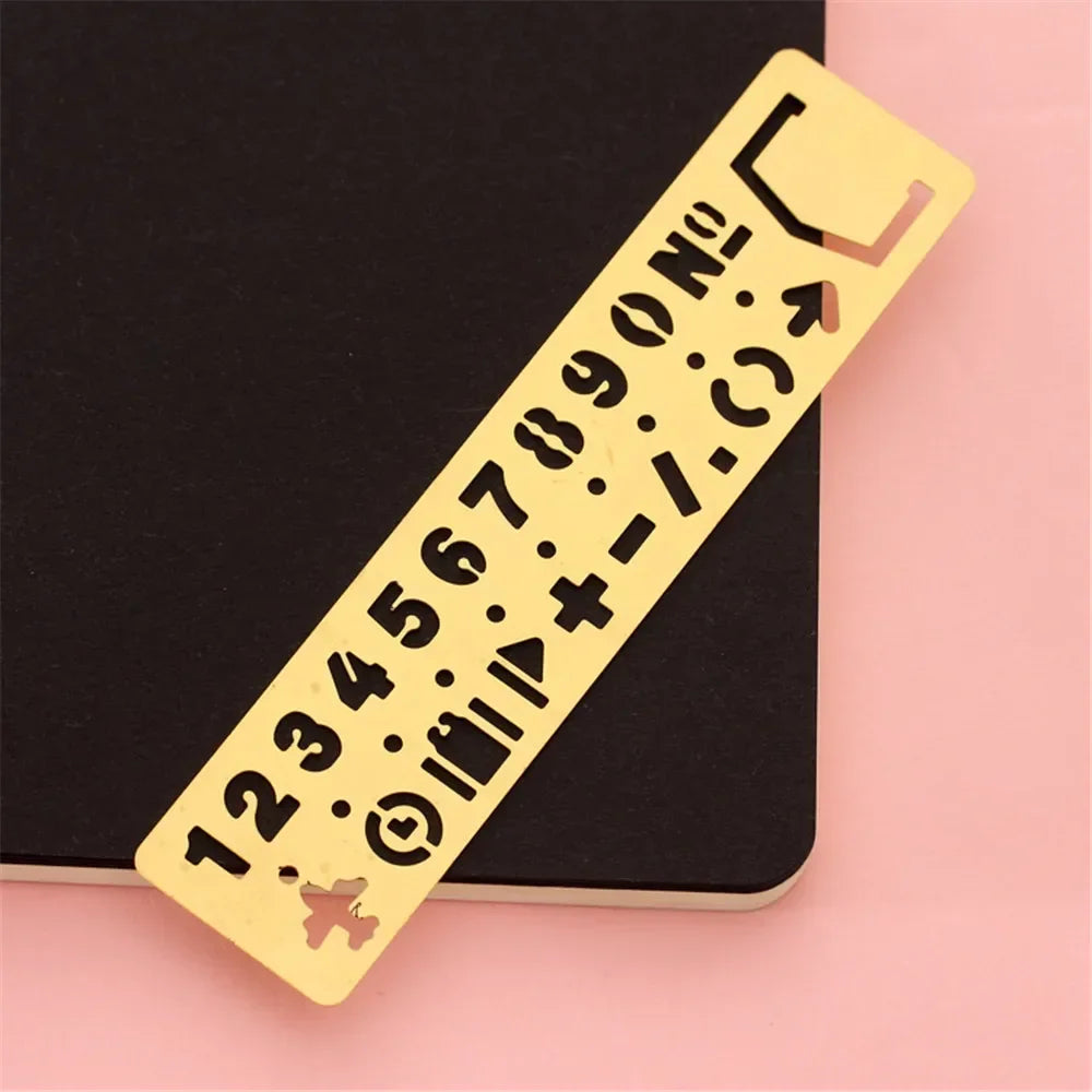 Metal Craft Stencils Hollow Out Straight Ruler Number Letter Pattern Bookmark Cute Stationery Painting Drawing Measuring Tool JL