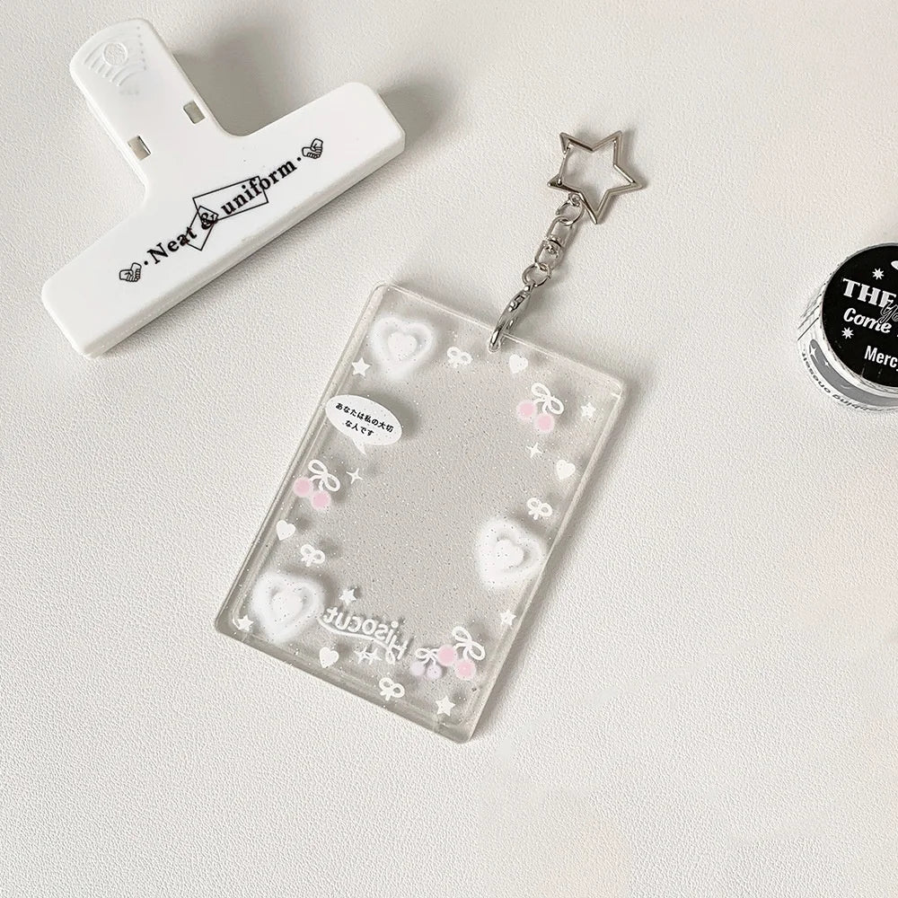 1PC Colorful Graffiti Love Glitter Card Sleeve Transparent Three-inch Mini Card Protector Key Chain Pendant Photo Holder
