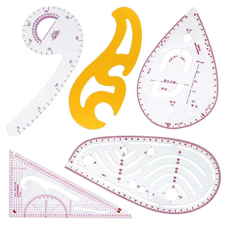 5PCS Multifunctional French Curve Ruler Soft Plastic Patchwork Ruler Measure Dressmaking Drawing Template Craft Sewing Tools