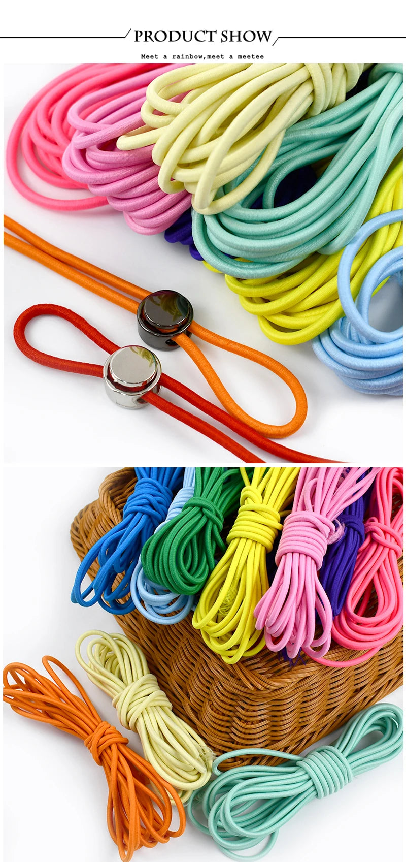 5/10/20/50M 4mm Multicolor Elastic Band Round Hair Bungee Rope Hat Drawstring Rubber Bands Clothes Spring String Cord Sewing Bia