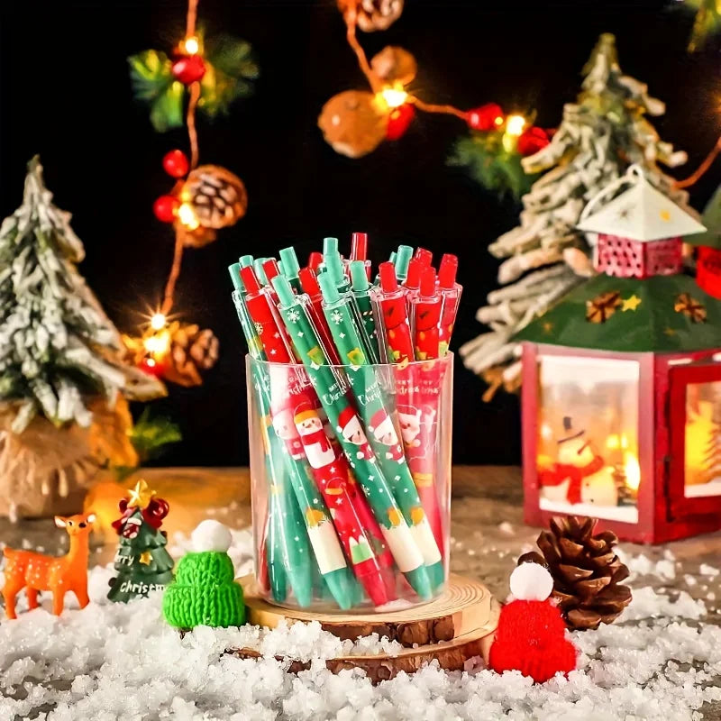 15/30pcs Christmas 0.5mm Gel Pen, Snowman Reindeer Santa Claus Print Decorative Office School Click-Type Signature Writing Gift