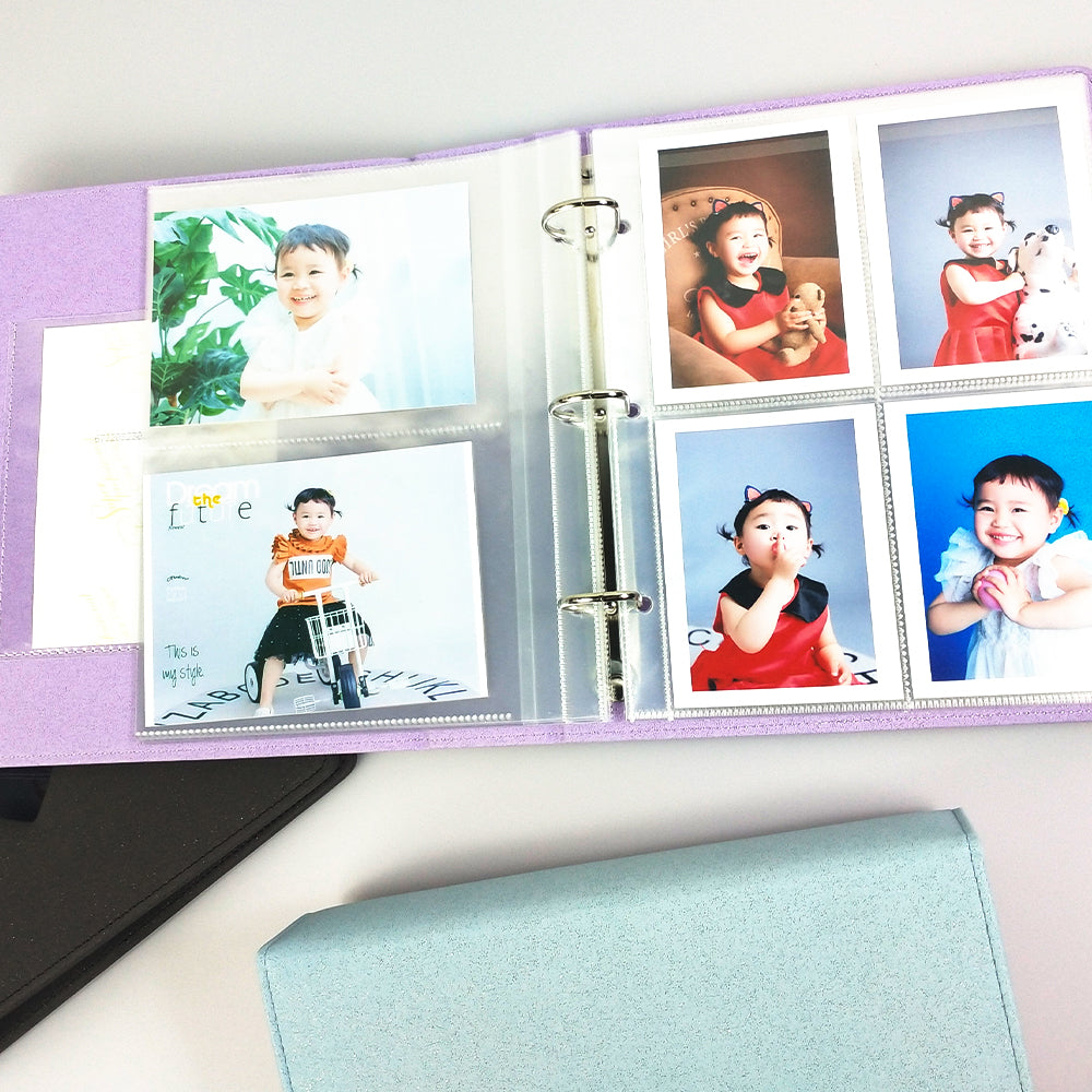 PLRBOK 3 Ring A5 Photo Album with Pockets,Binder Heart Glitter Cover Pretty Notebook Card Book 4×6 10×15 Scrapbook
