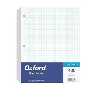 Loose Leaf Filler Paper 8.5x11 Inches 4x4 Graph Rule 3 Hole Punched for 3 Ring Binders 400 Sheets Per Pack White Bulk School Office Supplies Notebook Paper Grid Paper