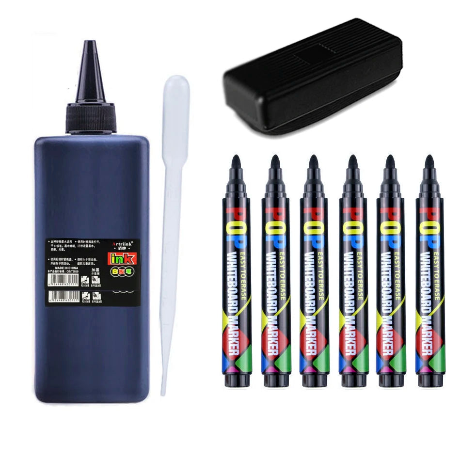 500ml Whiteboard Marker Refill Ink - Water-Based, Erasable & Eco-Friendly, Black Red Blue, High-Capacity for Classroom & Office