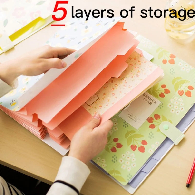 A4 Organ Folder 5 Layers Macaron Colors File Manager Storage Simple Folder for Student School and Office Stationery Supplies