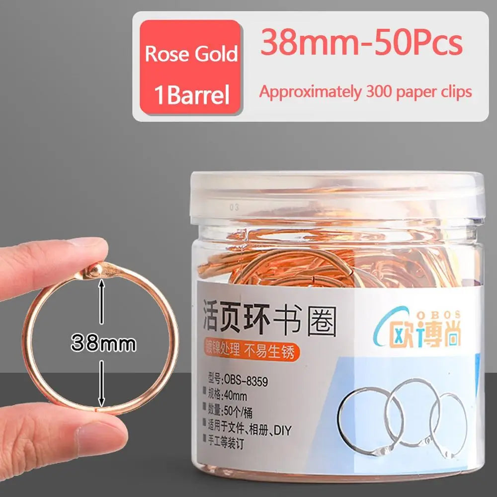 Durable Metal Binder Ring Silver/Rose Gold Office Supplies Loose-leaf Ring Clip 20/30/40/50mm Binding Clip Book