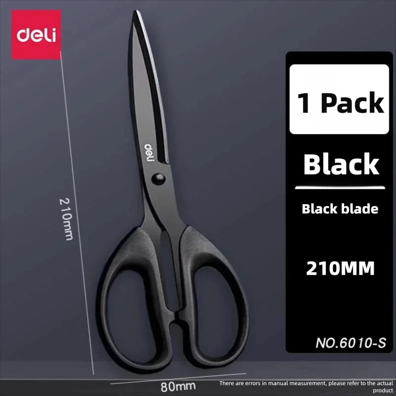Deli 210/175mm Black Stainless Steel Scissors Business Office Stationery Home Shears Kitchen Knife Cutter Cutting Tool