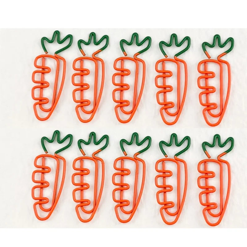 10pcs Funny Carrot Paper Clips Realistic Vegetable Shaped Baked Paint Metal Note Clips Office School Supplies
