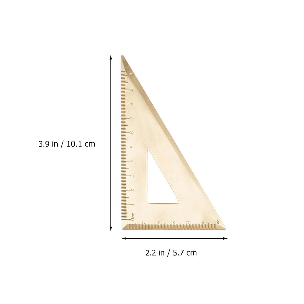 1Set Premium Brass Geometry Ruler Set Triangle Straightedge Protractor Drawing Measurement Tool Accurate Scale for Education Art