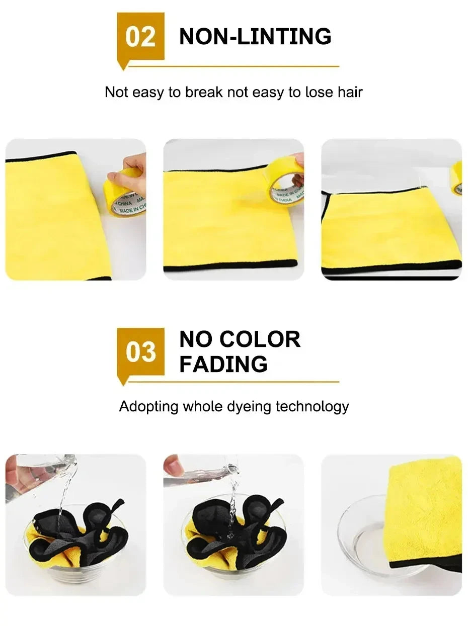Car Microfiber Cleaning Towels Thicken Double Layer Soft Drying Cloth Towel Car Care Detailing Towel Wash Rags