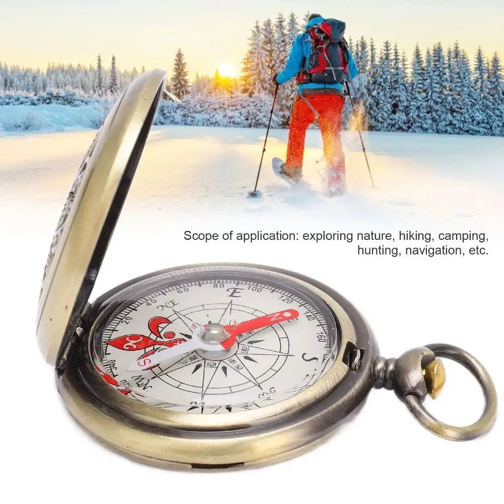 Brass Material Portable Pocket Compass Copper Gold Color Outdoor Compass Retro Style Luminous Display Camping Compass