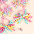 2Pcs Trendy Firework Hair Ties Rainbow Curly Ribbon Elastic Rubber Bands For Girls Kids Cute Hair Ropes Daily Hair Accessories
