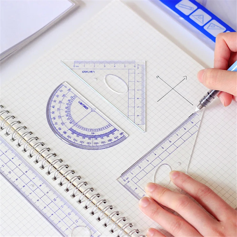 4-Piece Essential Geometry Set-Accurate Protractor, Straightedge Ruler, Triangle Ruler, and Perfect for Students and Architects