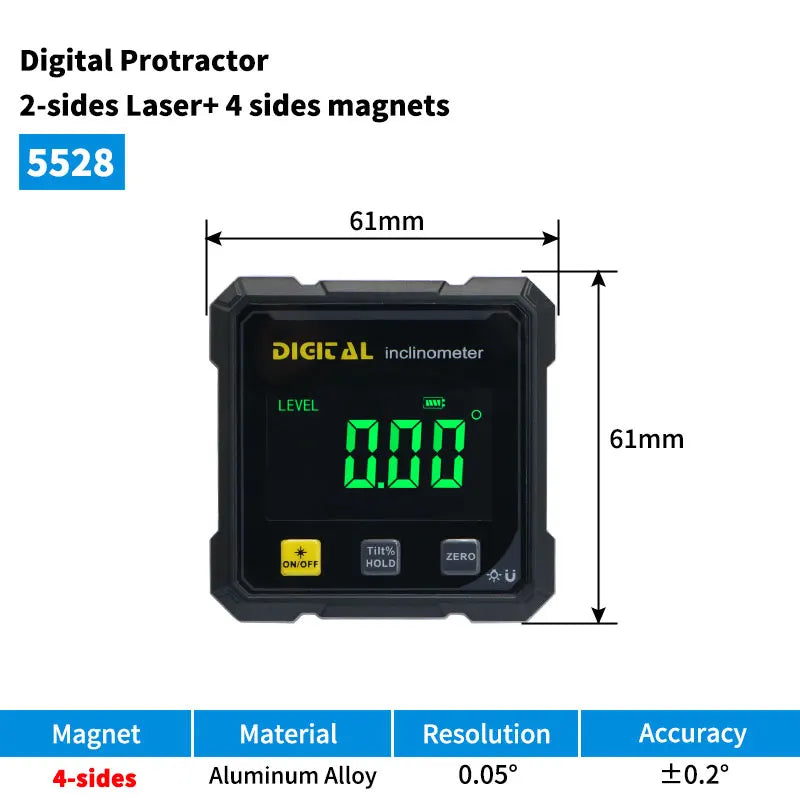 SHAHE Rechargable Digital Protractor Inclinometer Digital Angle Finder Level Box Angle Measuring Tools
