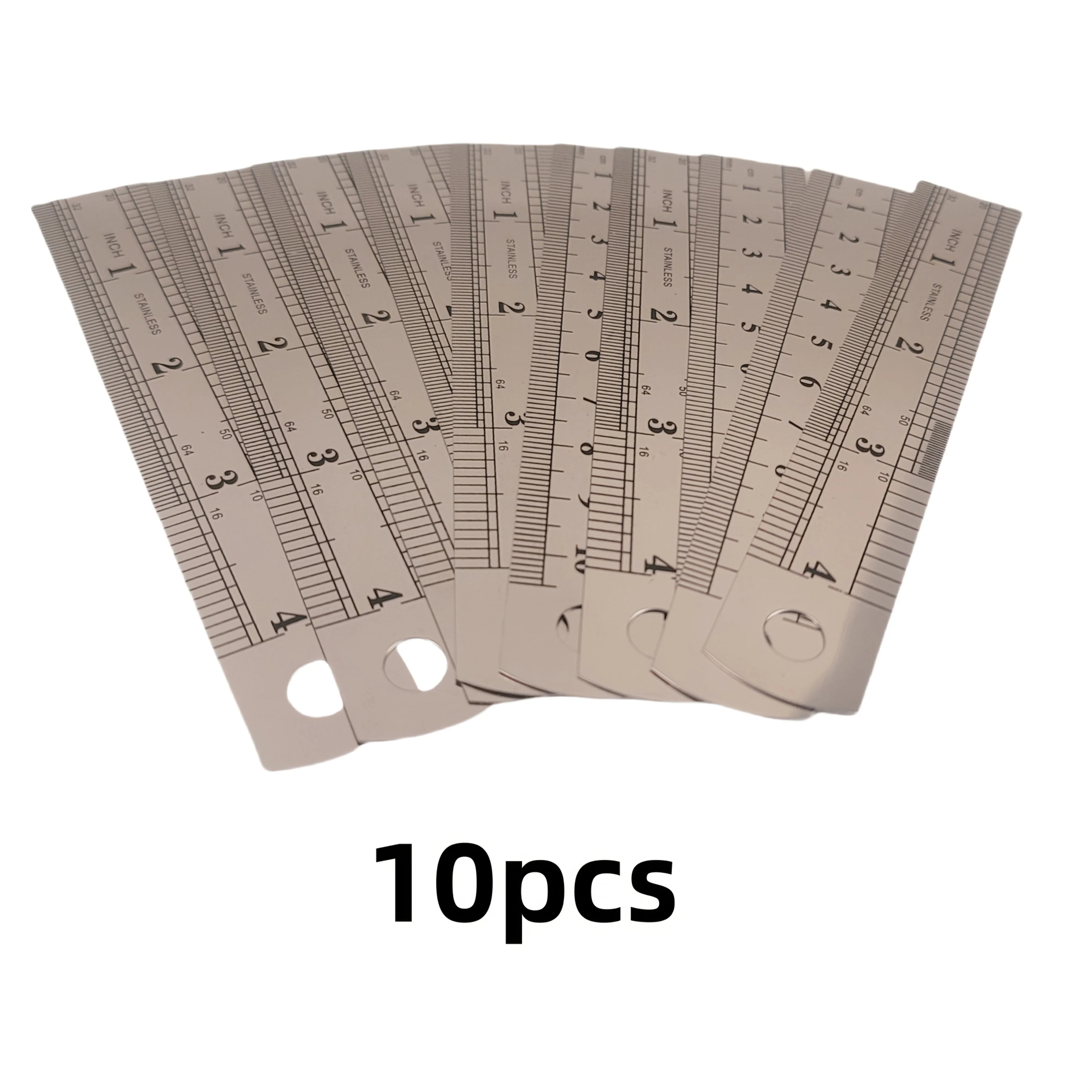 10pcs Precision Stainless Steel Rulers, 4-Inch Double-Sided Metal Rulers with Etched Markings for Teaching and Drawing