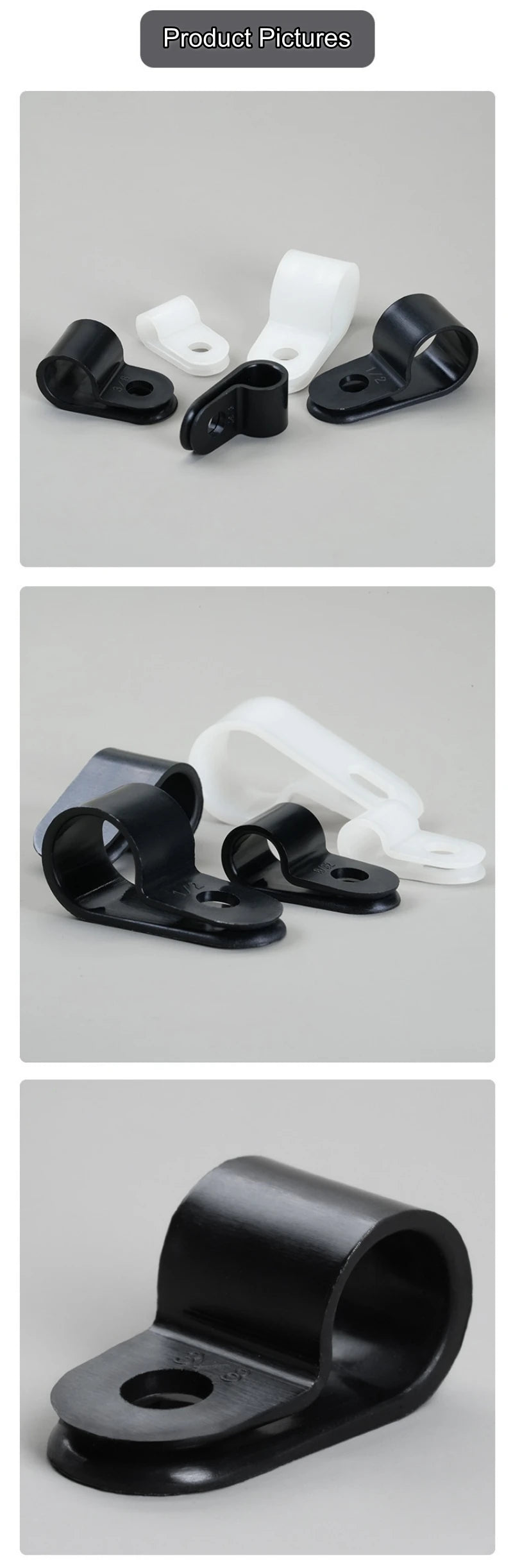 100pcs White R Shape Cable Clips Screw Fixing Nylon PA66 Plastic Desk Office Electric Wire Holder Fastener Management