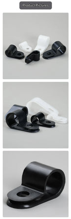 100pcs White R Shape Cable Clips Screw Fixing Nylon PA66 Plastic Desk Office Electric Wire Holder Fastener Management