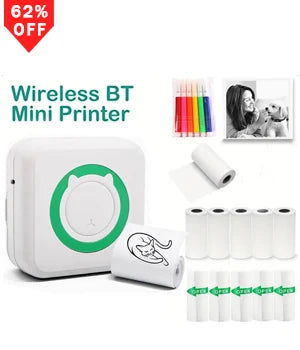 Mini Portable Printer Thermal Printing Sticker Wireless Inkless Mini Pocket Printer Self-adhesive Label Printer Photo Printer