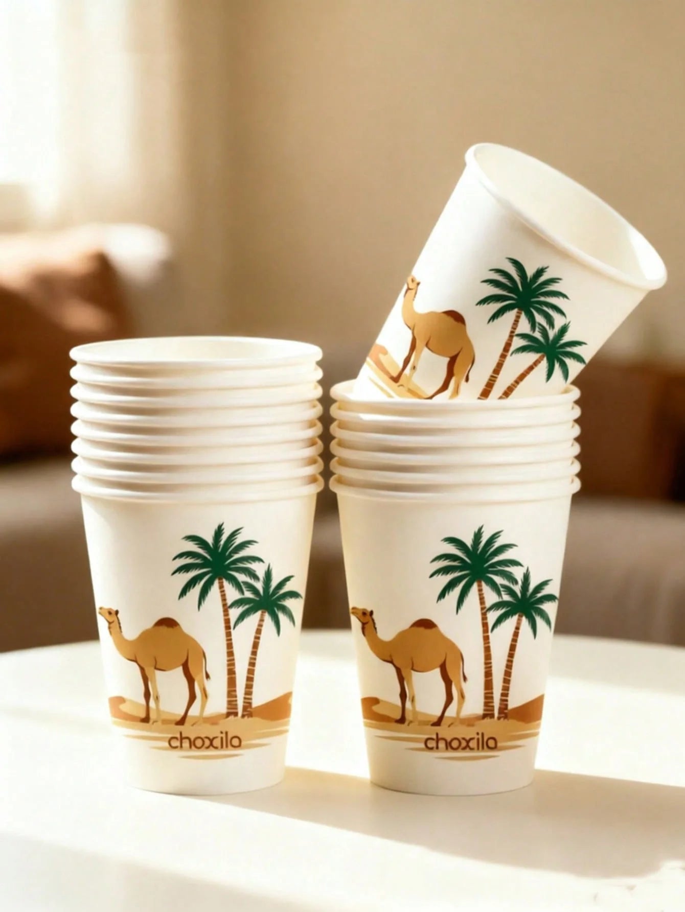 25/50/100pcs Disposable Paper Cups, Camel Pattern Paper Cups, Middle Eastern Style Printed Cups, Coffee Cups, Tea Cups,Party Spe