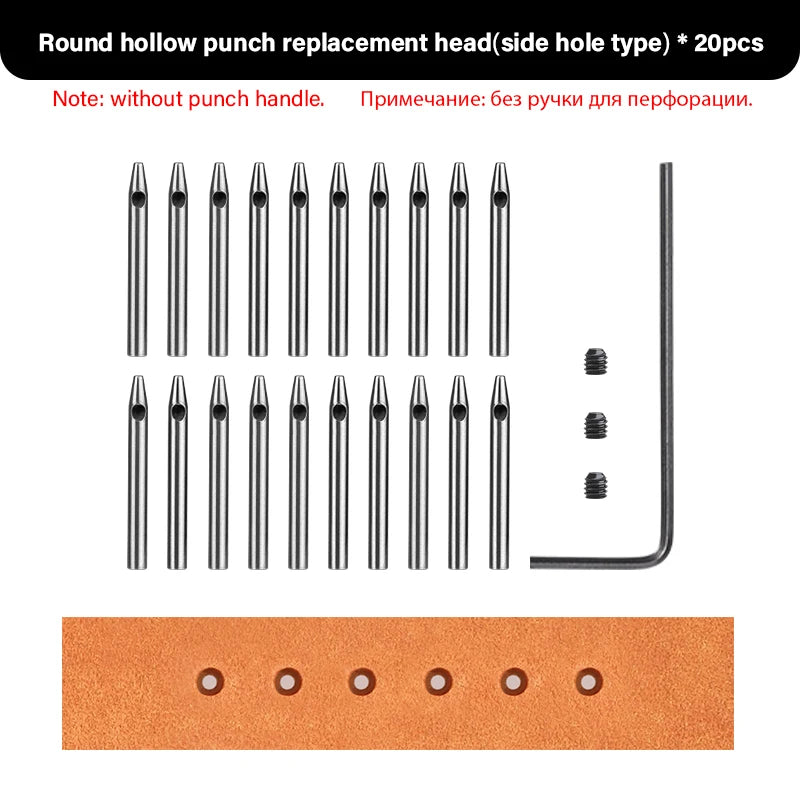 WUTA Multifunctional Leather Hole Punch Round Pricking Iron Stitching Punching Chisel Interchangeable Head Leather Craft Tools