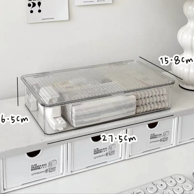 Desktop Storage Box Large Capacity with Lid Cosmetic Organizer Box Transparent Office Supplies Book Document Storage Box