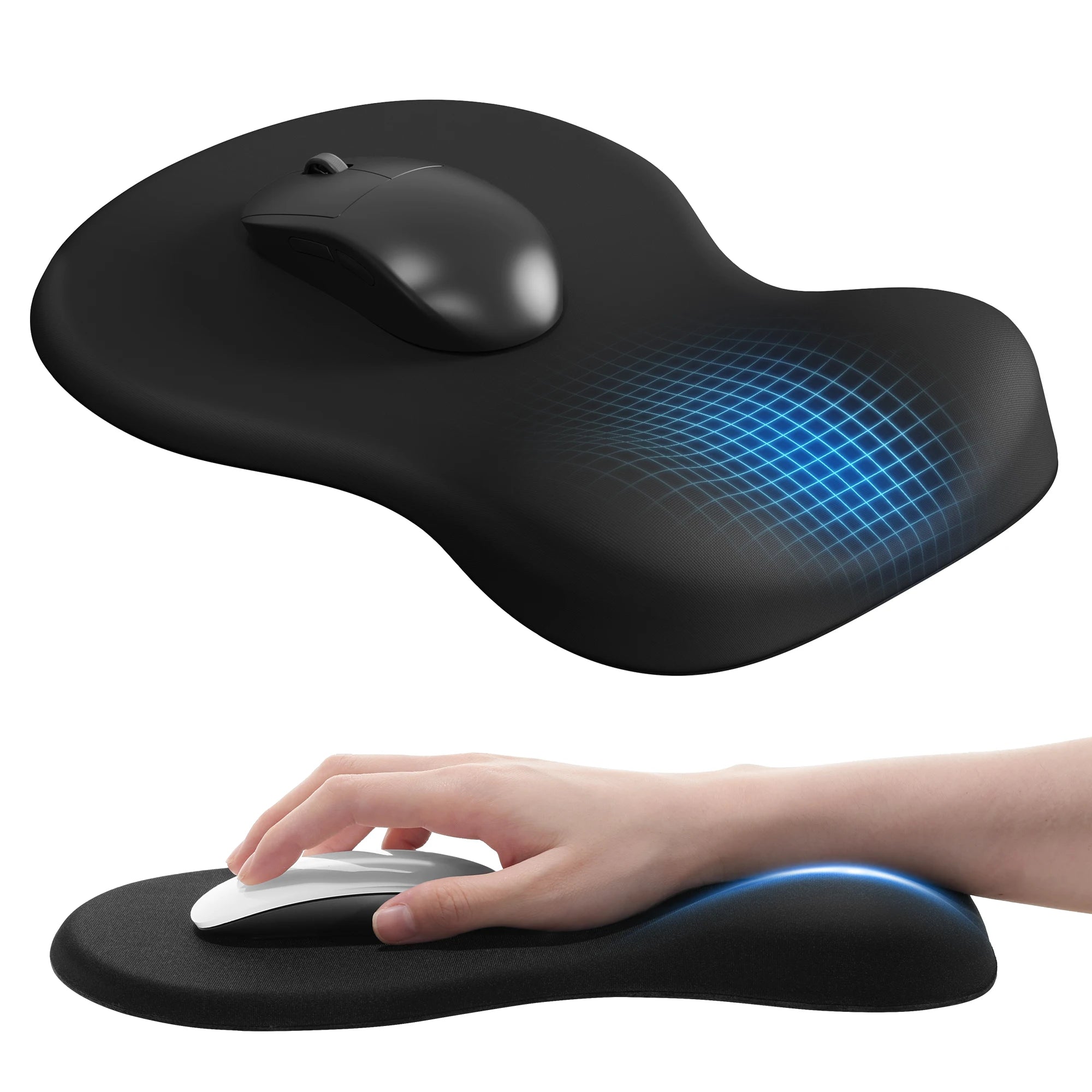 Ergonomic Mouse Pad with Wrist Rest, Black Mousepad with Wrist Support, Non-Slip Hard Base Mouse Pads, Portable for Office/Home
