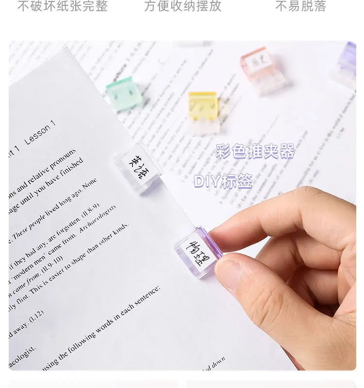 10PC Acrylic Push Clip Pusher Transparent Paper File Document Classification Clips Stationery Index Holder Clamp Office Sorting