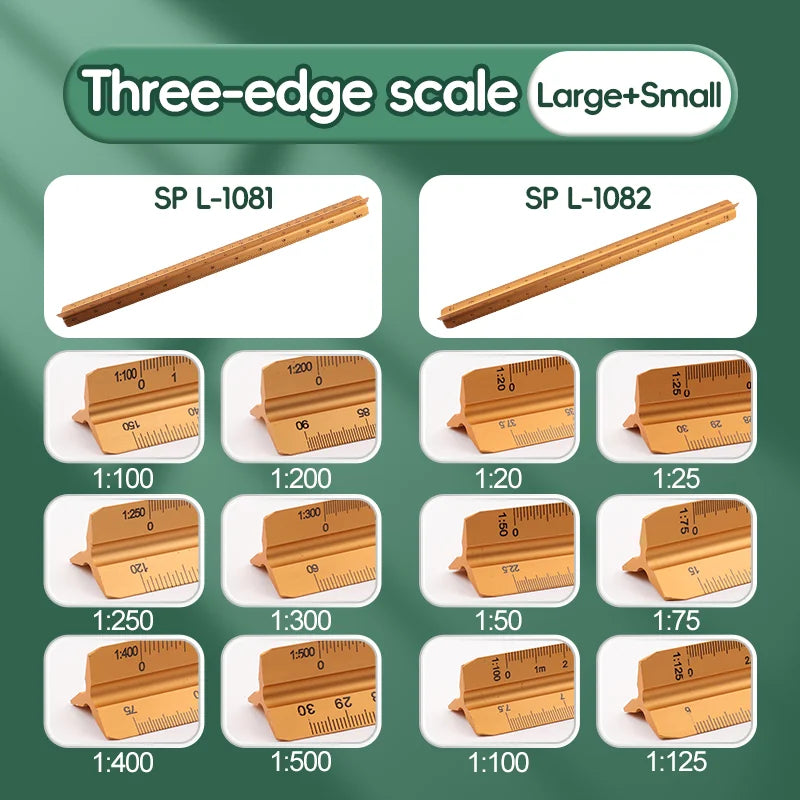 Space Ball 30cm Triangular Scale Ruler Metal Straight Ruler Metric Architect Engineer Accurate Drafting Measure Tool