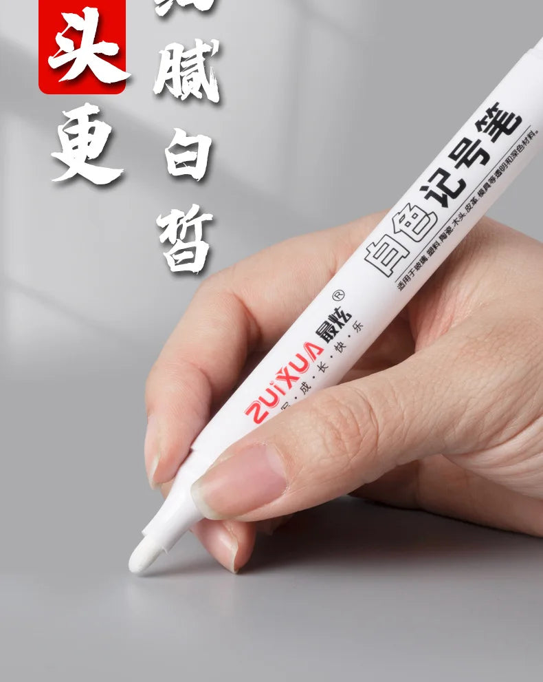 White Marker Pens set 2.0mm Oily Waterproof White Gel Pen DIY Graffiti Sketching Marker Stationery Writing School Supplies brush