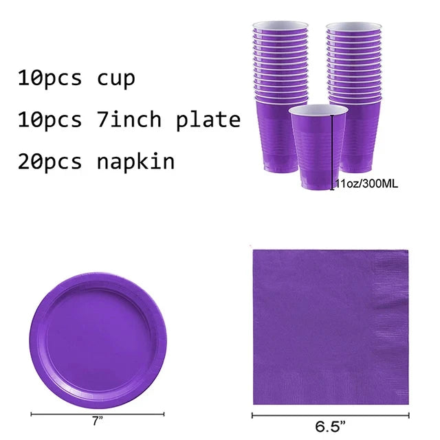 Solid Purple Color Party Decorations Disposable Paper,Cups,Plates,Spoons,Kids Birthday Supplies Baby Shower Decorations