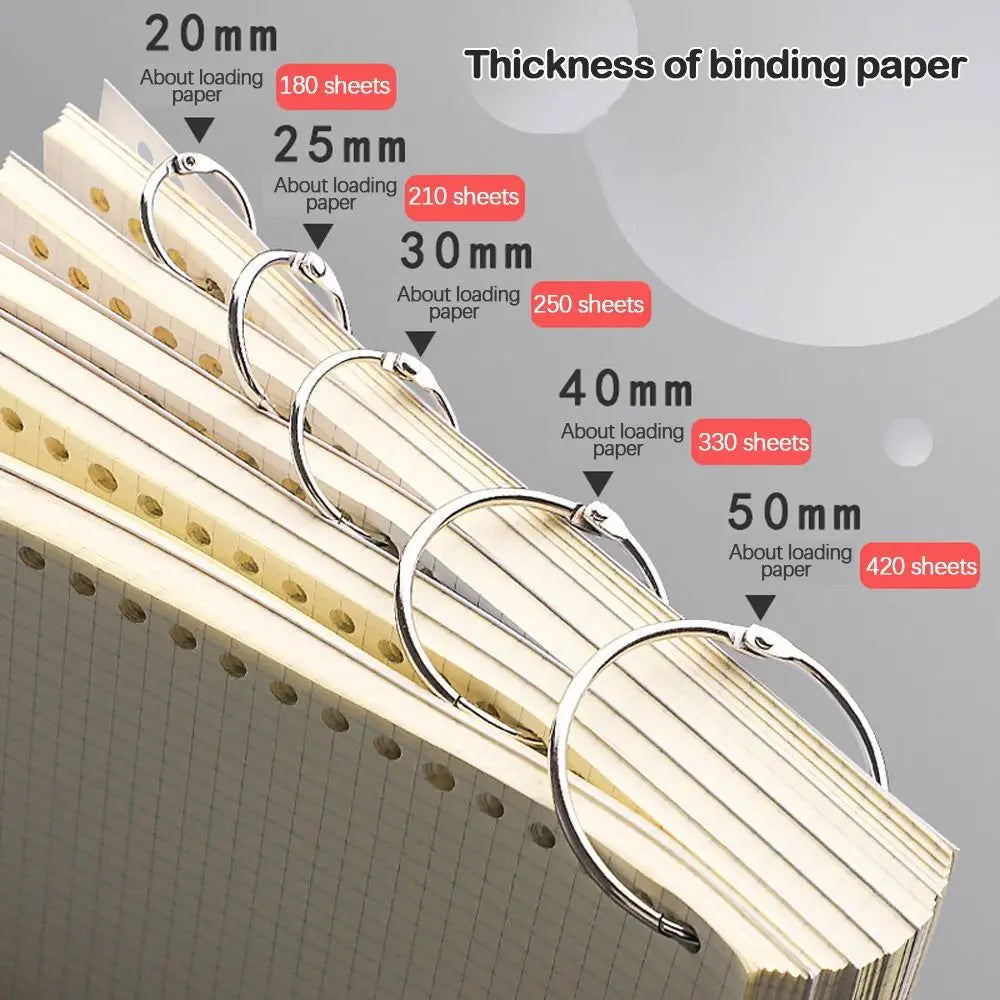 Durable Metal Binder Ring Silver/Rose Gold Office Supplies Loose-leaf Ring Clip 20/30/40/50mm Binding Clip Book